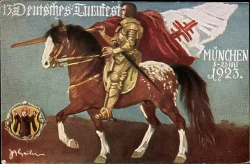 Künstler Ak Sailer, München Bayern, 13. Deutsches Turnfest 1923, Reiter, Kindl