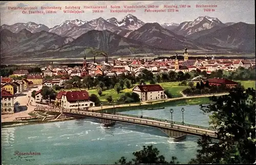 Künstler Ak Rosenheim im Alpenvorland Oberbayern, Panorama, Gebirge