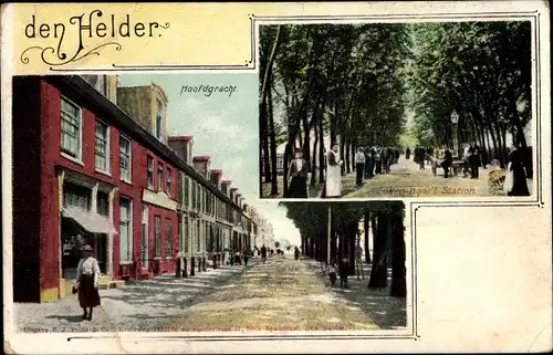 Ak Den Helder Nordholland Niederlande, Hoofdgracht, Weg naar't Station