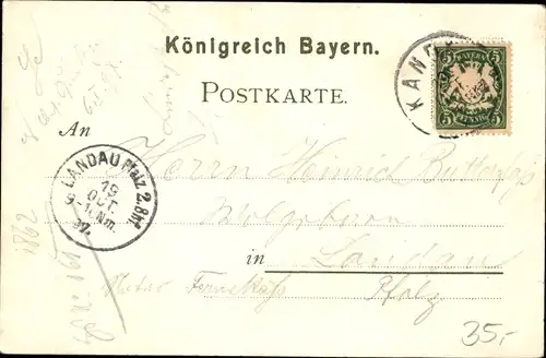 Litho Kandel in der Pfalz, Rathaus, Schule, Krankenhaus, Kirche