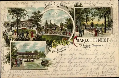 Litho Lindenau Leipzig in Sachsen, Etablissement Charlottenhof, Eiswerk, Bastei, Bruno Bürger 46