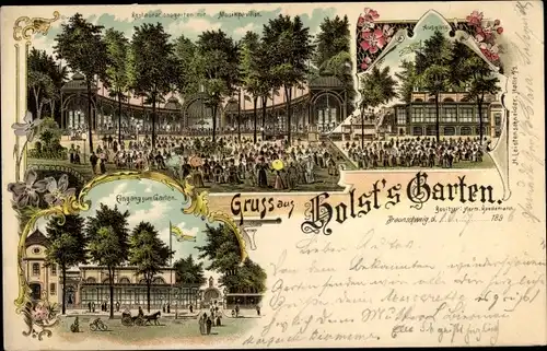 Litho Braunschweig, Holsts Garten, Restaurationsgarten, Musikpavillon