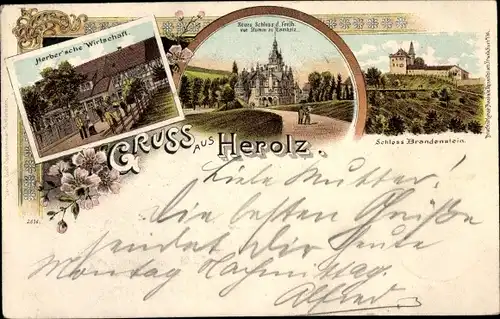 Litho Herolz Schlüchtern in Hessen, Schloss Brandenstein, Neues Schloss, Herber'sche Wirtschaft