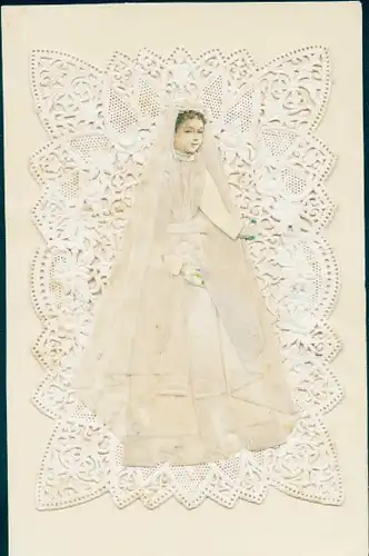 Stoff Ak Frau in weißem Kleid mit Schleier, Hochzeit, Konfirmation