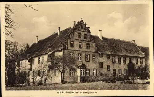 Ak Merlsheim Nieheim in Westfalen, Partie im Ort, Giebel an der Burg, Fassade