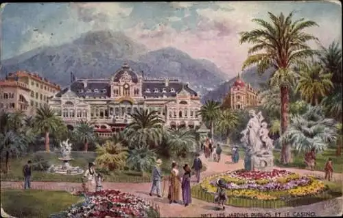 Künstler Ak Nice Nizza Alpes Maritimes, Les Jardins Publics et le Casino