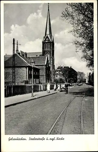 Ak Gelsenkirchen im Ruhrgebiet, Steeler Straße, ev. Kirche