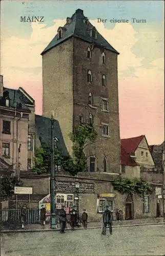 Ak Mainz am Rhein, Der eiserne Turm, Geschäft Färberei Röver