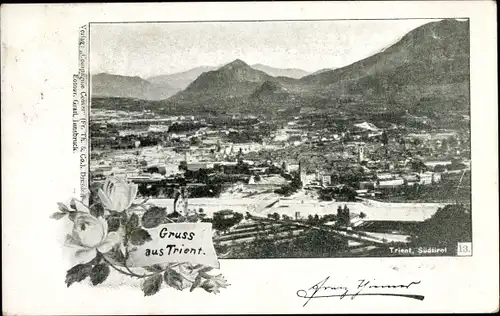 Ak Trient Trentino Südtirol, Gesamtansicht mit Blick zu den Bergen