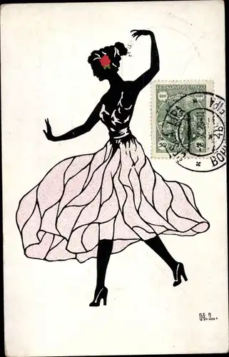 Künstler Ak Frau in rosa Kleid