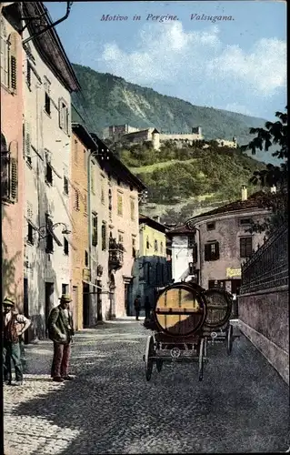 Ak Fersen im Suganertal Pergine Valsugana Südtirol, Straßenpartie im Ort
