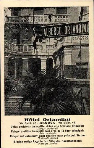 Ak Genova Genua Ligurien, Hotel Orlandini, Via Balbi