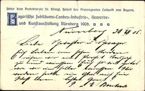 Ak Nürnberg in Mittelfranken, Bayerische Jubiläums Landes Industrie und Gewerbeausstellung 1906