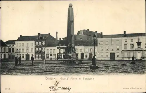 Ak Ronse Renaix Ostflandern, Grand' Place et Fontaine