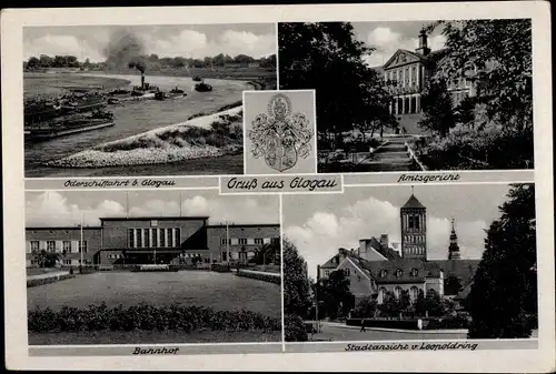 Ak Głogów Glogau Schlesien, Oderschifffahrt, Dampfer, Amtsgericht, Bahnhof