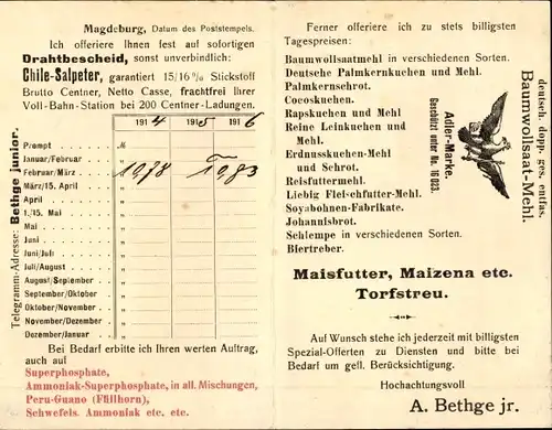 Klapp Ak Magdeburg an der Elbe, Düngemittel A. Bethge jr., Bestellkarte