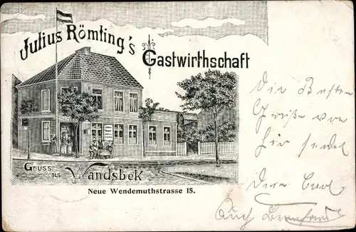 Litho Hamburg Wandsbek, Gastwirtschaft, Neue Wendemuthstraße 15