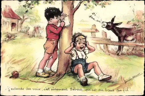 Künstler Ak Bouret, Germaine, J'entends des voix, c'est surement Bebert qu'est au bout du fil