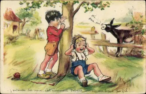 Künstler Ak Bouret, Germaine, J'entends des voix, c'est surement Bebert qu'est au bout du fil