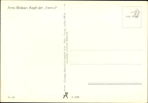 Ak Plastik Studie, Arno Breker, Kopf der Anmut