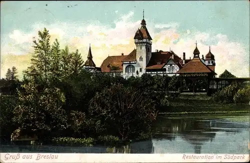Ak Wrocław Breslau Schlesien, Restauration im Südpark