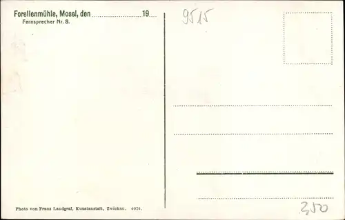 Ak Mosel Zwickau in Sachsen, Blick zur Forellenmühle, Teich