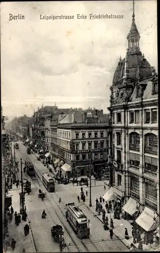 Ak Berlin Mitte, Leipziger Straße Ecke Friedrichstraße, Straßenbahn