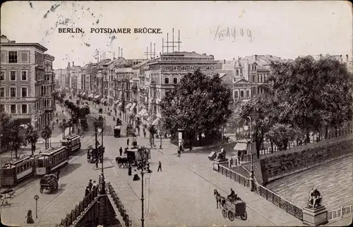Ak Berlin Tiergarten, Potsdamer Brücke, Verkehr
