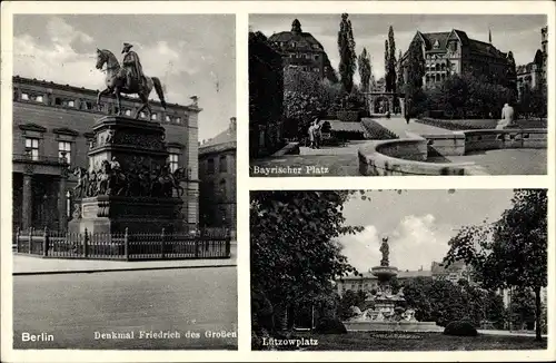 Ak Berlin, Lützowplatz Tiergarten, Bayerischer Platz Schöneberg, Denkmal Friedrich des Großen