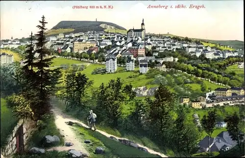 Ak Annaberg Buchholz im Erzgebirge, Gesamtansicht mit Pöhlberg