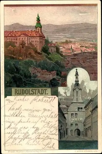 Litho Rudolstadt in Thüringen, Stadtpanorama, Ratskeller