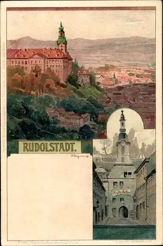 Litho Rudolstadt in Thüringen, Stadtpanorama, Ratskeller