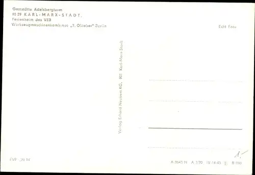 Ak Karl Marx Stadt Chemnitz Gaststätte Adelsbergturm Ferienheim VEB Werkzeugmaschinenkombinat 7.Okt.