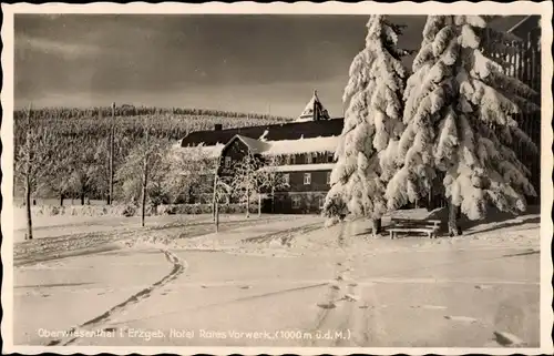 Ak Oberwiesenthal im Erzgebirge, Hotel Rotes Vorwerk, Winter, Schnee