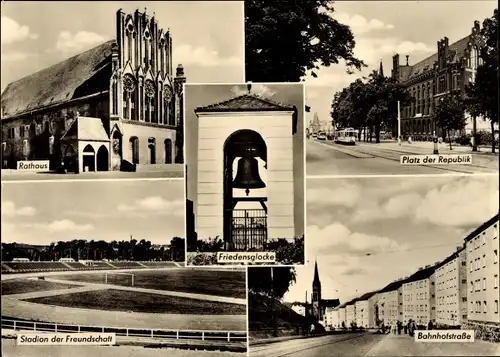 Ak Frankfurt an der Oder, Rathaus, Platz der Republik, Stadion der Freundschaft, Bahnhofstraße