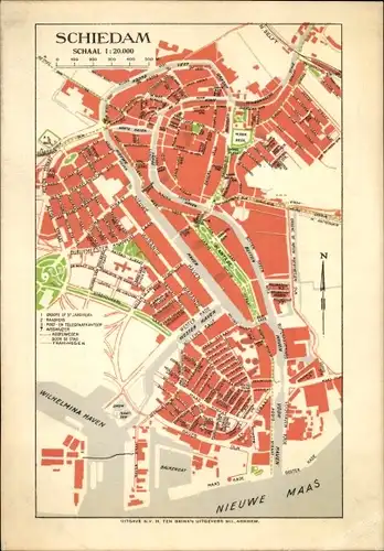 Ak Schiedam Südholland Niederlande, Stadtplan