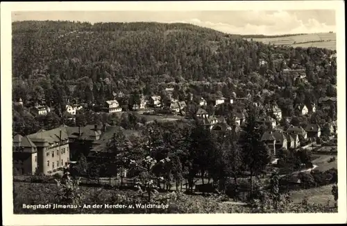 Ak Ilmenau in Thüringen, An der Herder- und Waldstraße, Panorama