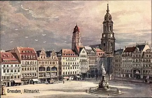 Künstler Ak Dresden in Sachsen, Altmarkt mit Denkmal und Kirche