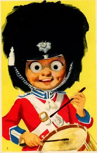 Wackelaugen Ak Kind in Militäruniform, Trommel, Orchester