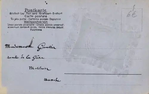 Präge Stoff Ak Glückwunsch Neujahr, Portrait einer Frau, Schmuck