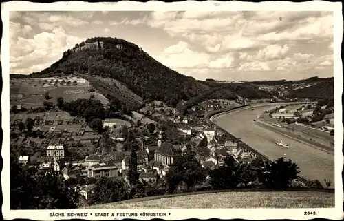 Ak Königstein an der Elbe Sächsische Schweiz, Blick zur Festung, Ort, Umgebung
