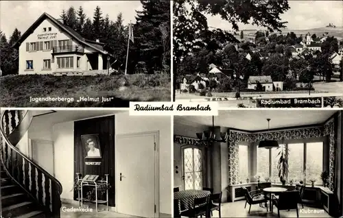 Ak Bad Brambach im Vogtland, Jugendherberge Helmut Just, Teilansicht vom Ort