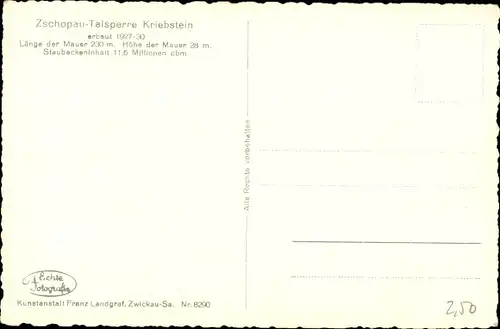 Ak Kriebstein Mittelsachsen, Zschopau Talsperre, Sperrmauer