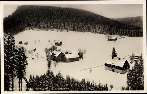 Ak Rechenberg Bienenmühle Erzgebirge, Teichhaus Hermsdorf, Winter