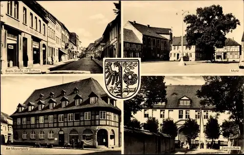 Ak Bismark in der Altmark, Breite Straße mit Rathaus, Markt, Am Mozartplatz, Zentralschule, Wappen