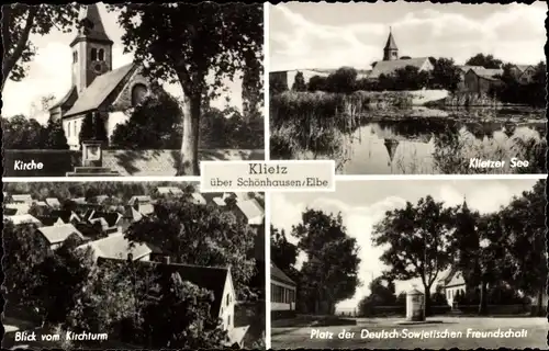 Ak Klietz Schönhausen an der Elbe, Kirche, Klietzer See, Platz der DSF