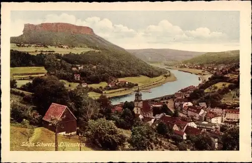 Ak Bad Schandau an der Elbe, Lilienstein,  Felsen,  Kirche, Teilansicht