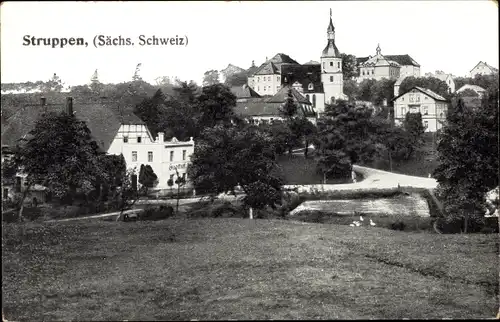 Ak Struppen in Sachsen, Mittelgasthof, Kirche