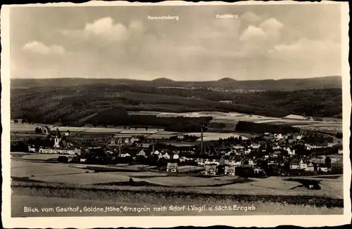 Ak Arnsgrün Adorf im Vogtland, Blick vom Gasthof Goldene Höhe nach Adorf