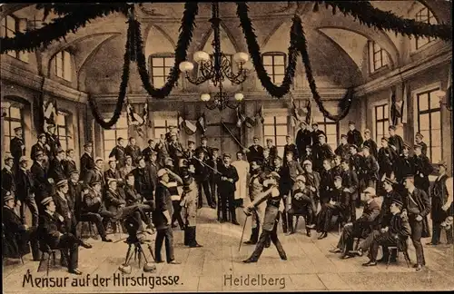 Studentika Ak Heidelberg am Neckar, Mensur auf der Hirschgasse, Fechten